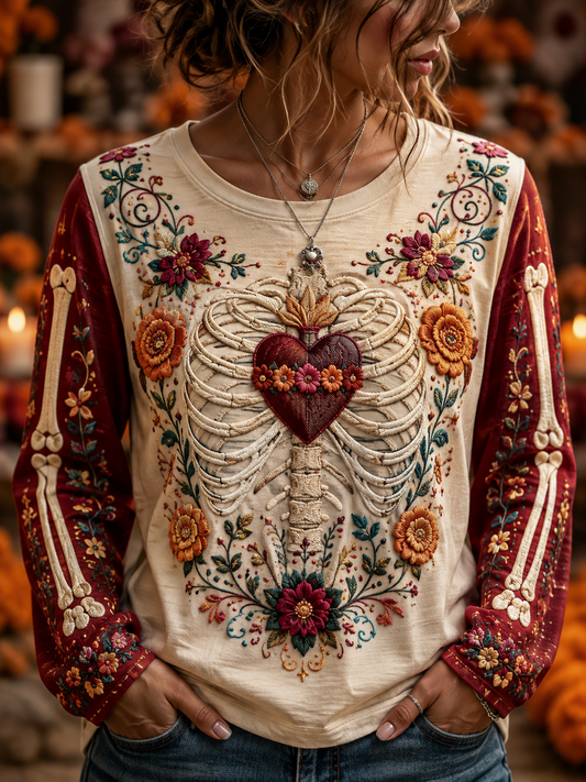 Women's Day Of The Dead Round Neck Long Sleeve T-Shirt