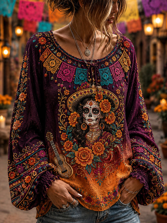 Women's Mexico's Day of the Dead Cotton-Linen Shirt