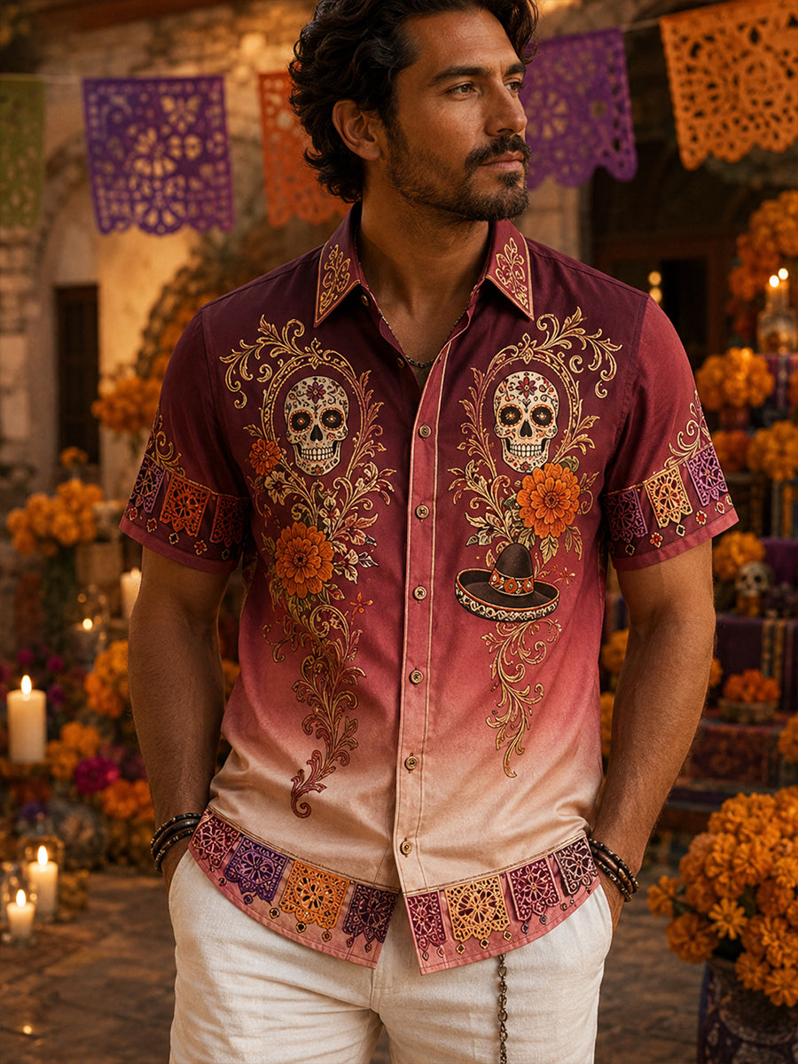 Men's Mexico's Day Of The Dead Casual Shirt Short Sleeve