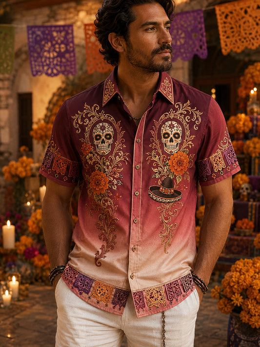 Men's Mexico's Day Of The Dead Casual Shirt Short Sleeve