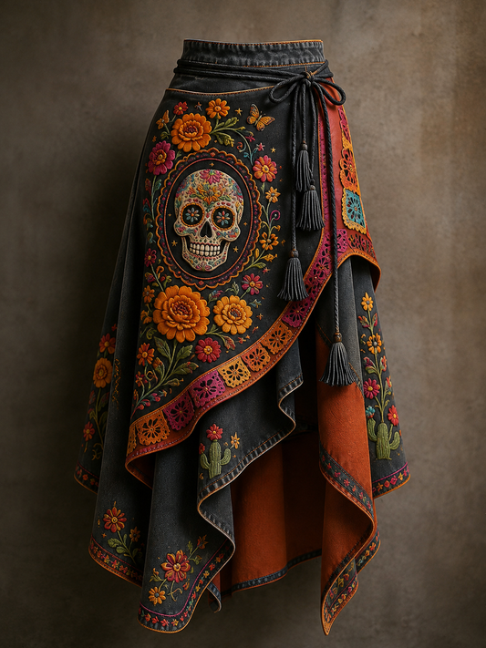 Women's Day Of The Dead Art Printed Irregular Skirt