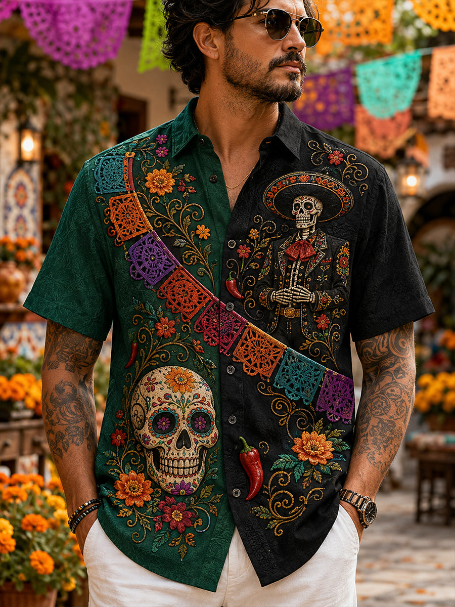 Men's Mexico's Day Of The Dead Casual Shirt Short Sleeve
