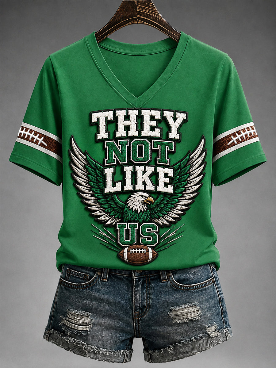 Women's They Not Like Us Football Gameday Gift For Football Fans Casual V-Neck Tee
