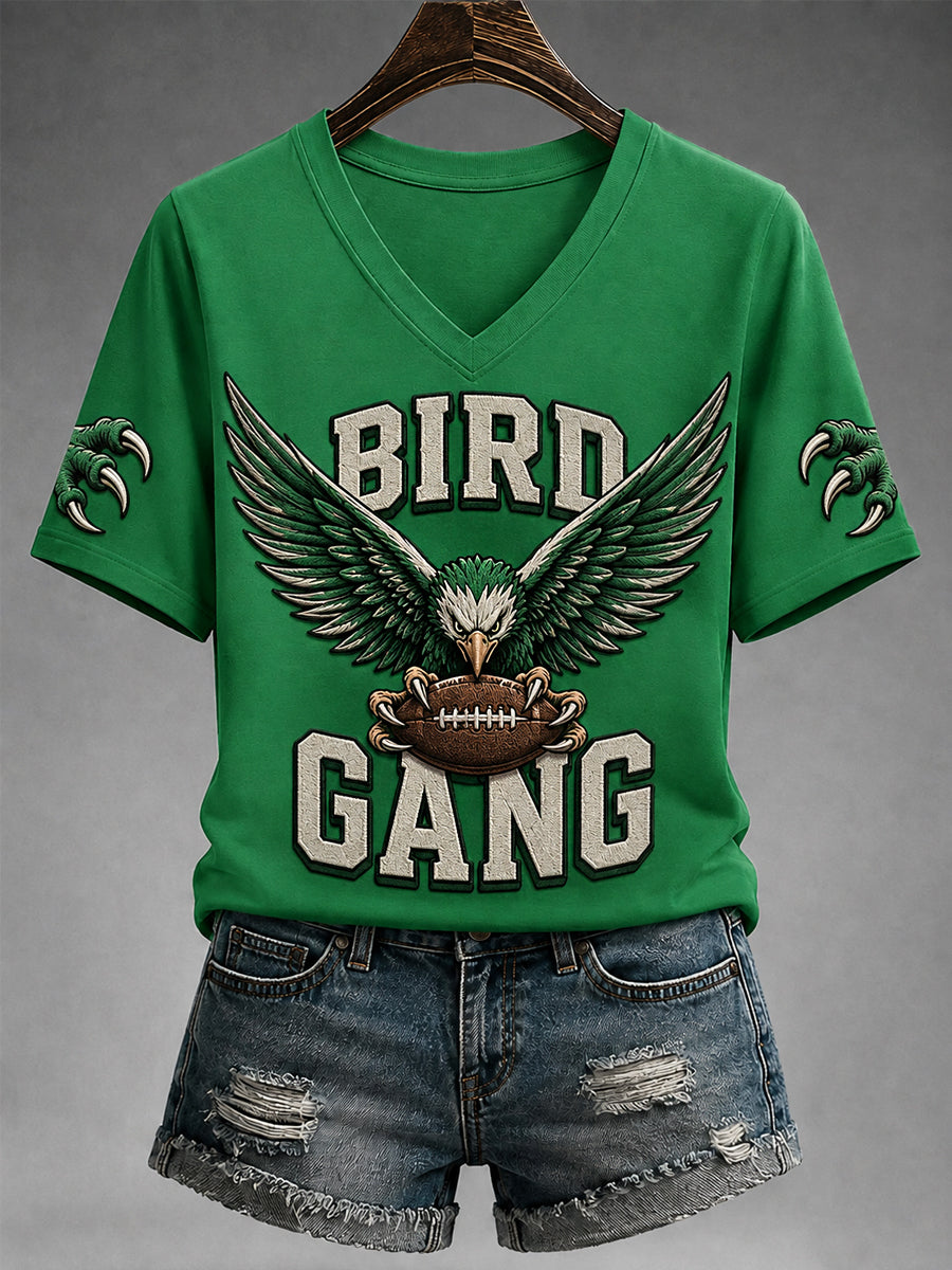 Women's Bird Gang Football Gameday Gift For Football Fans Casual V-Neck Tee