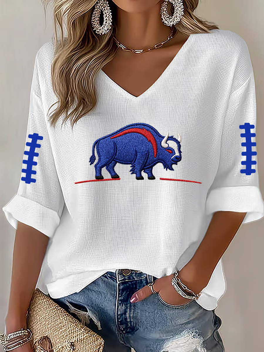 Women's Football Lover Bulls BUF Art Printed Waffle T-shirt