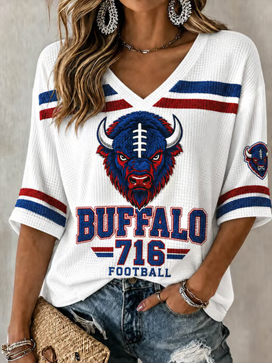 Women's Football Lover BUF Art Printed Waffle T-shirt
