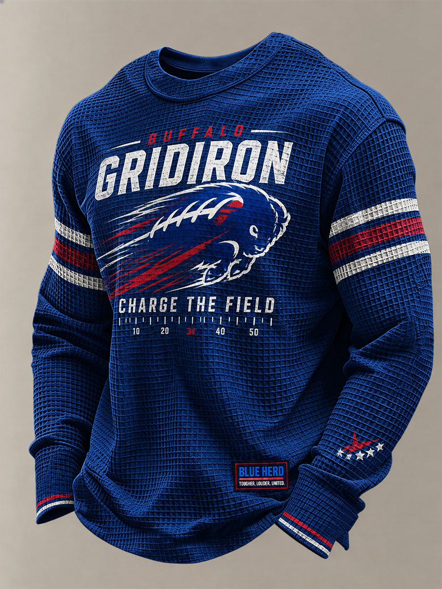 Men's Football Lover Bulls BUF Art Printed Waffle Long Sleeve Top