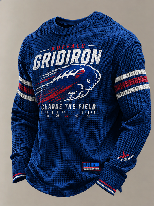 Men's Football Lover BUF Art Printed Waffle Long Sleeve Top