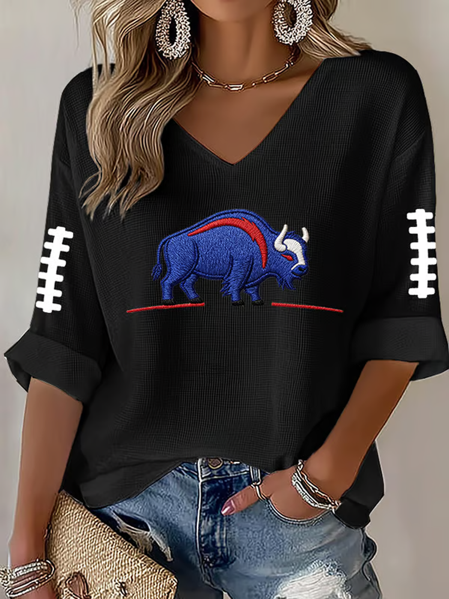 Women's Football Lover Bulls BUF Art Printed Waffle T-shirt