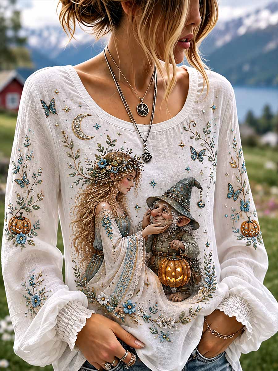Women's Norwegian Halloween Elf World Pattern Print T-Shirt