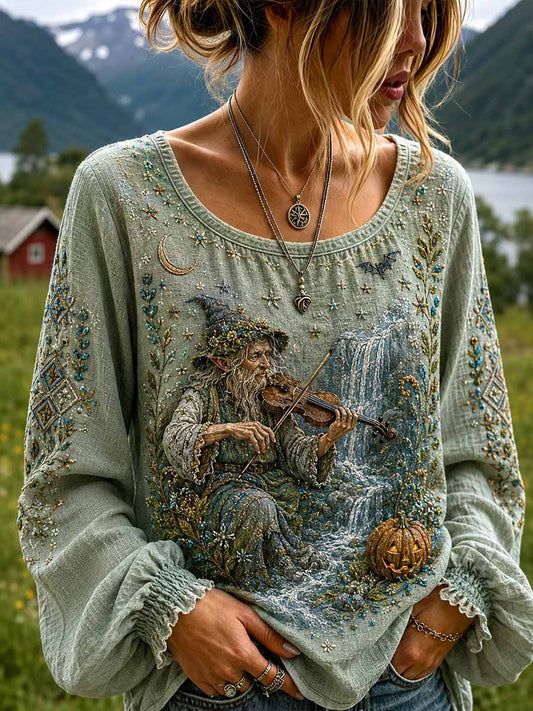 Women's Norwegian Halloween Elf World Pattern Print T-Shirt