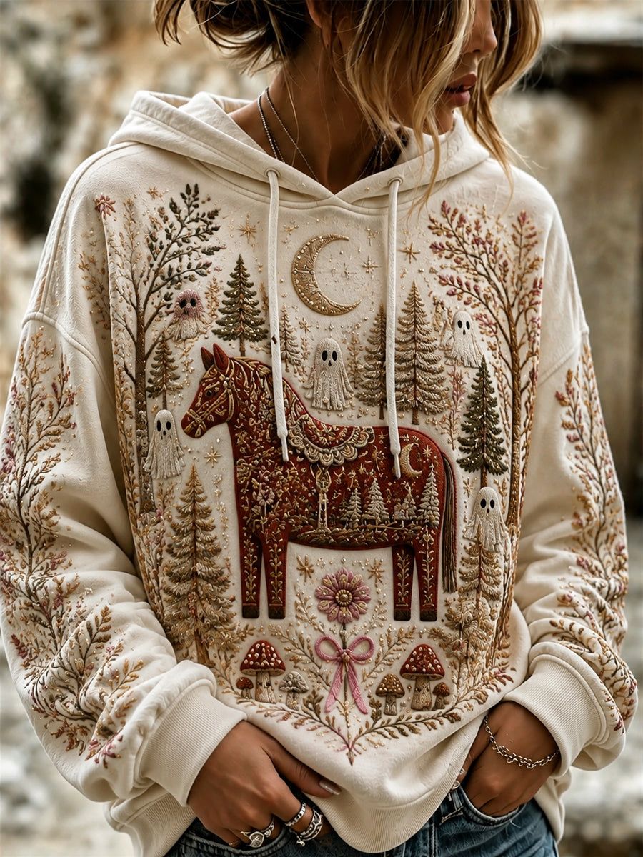 Women's Halloween Breast Cancer Awareness “Dala” Horse Hoodie