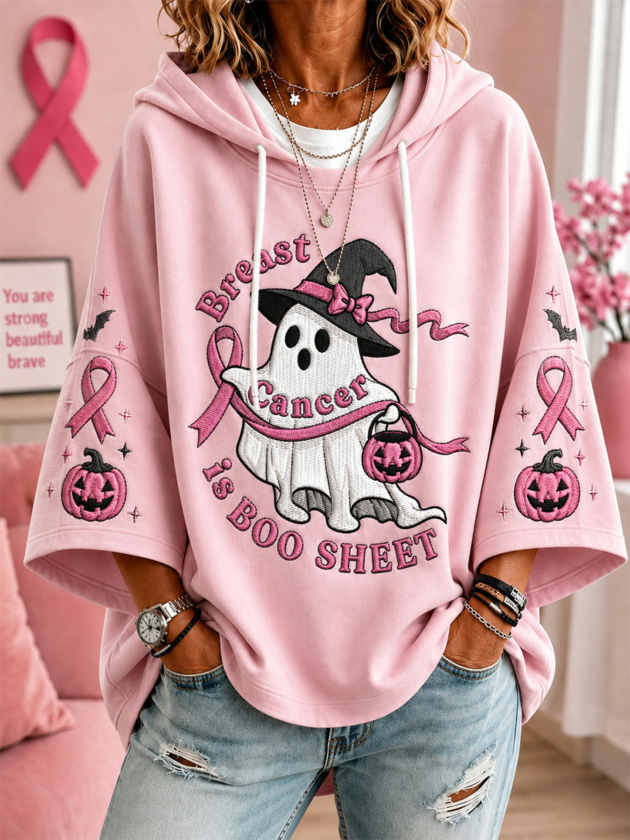 Women’s Breast Cancer Is Boo Sheet Print Casual Short-Sleeve Hoodie