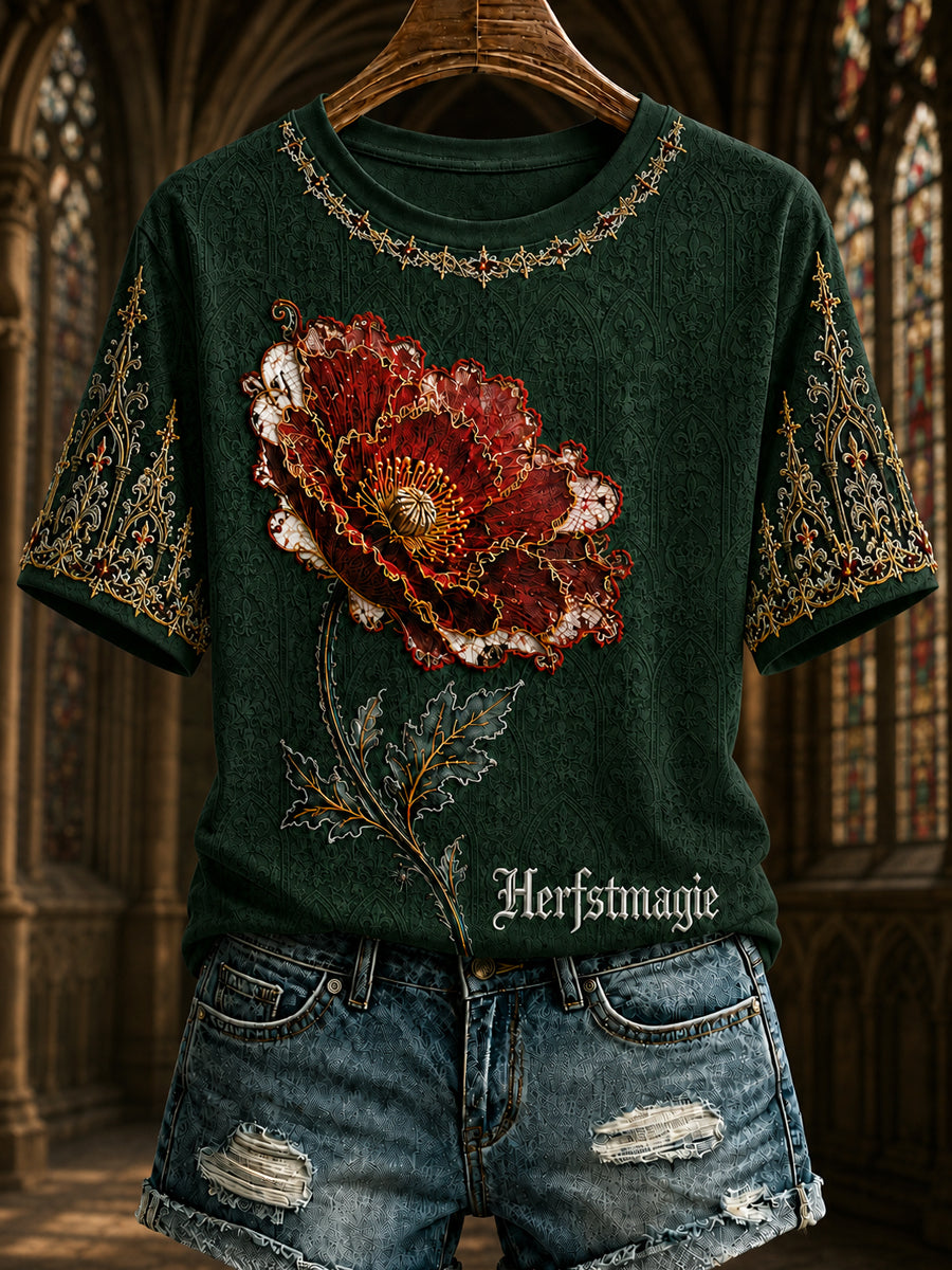 Women's Belgian Halloween Gothic Printed Vintage Fashion Loose Short Sleeve T-Shirt