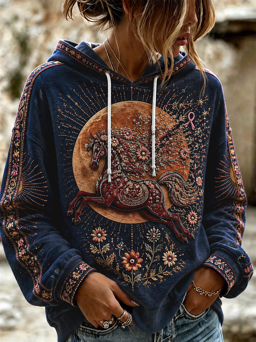 Women's Halloween Breast Cancer Awareness Dala Horse Hoodie