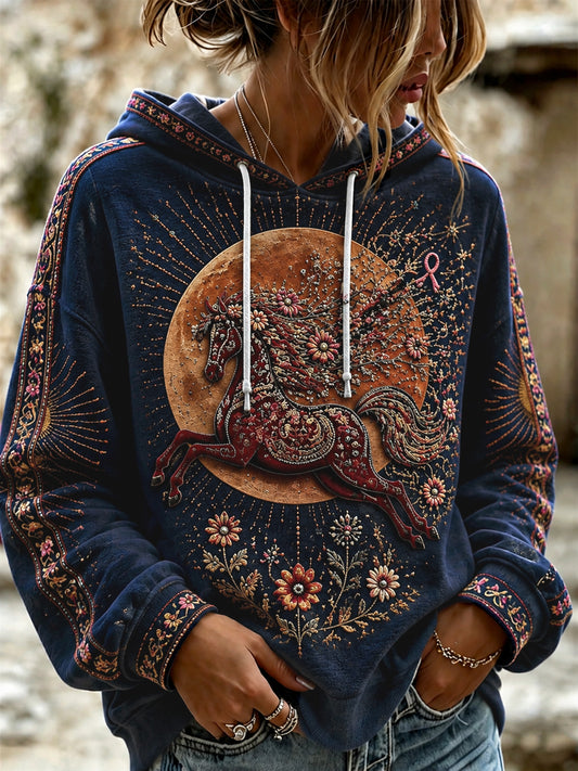 Women's Halloween Breast Cancer Awareness Dala Horse Hoodie
