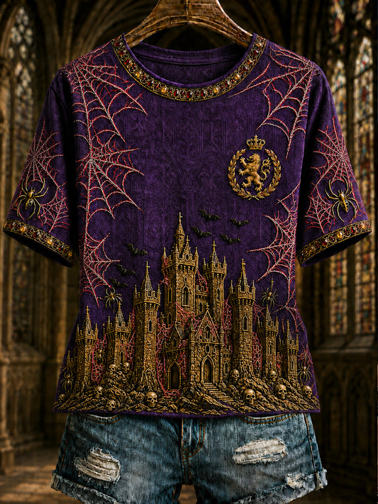 Women's Belgian Halloween Gothic Printed Vintage Fashion Loose Short Sleeve T-Shirt