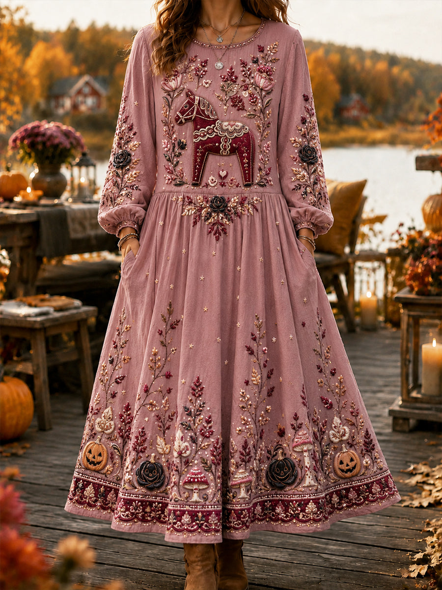 Women's Halloween Breast Cancer Awareness “Dala Horse” Art Dress