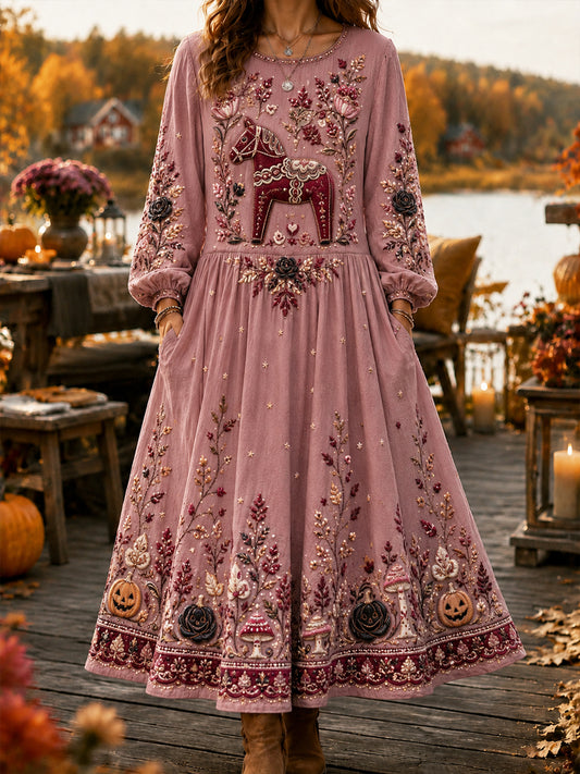 Women's Halloween Breast Cancer Awareness “Dala Horse” Art Dress
