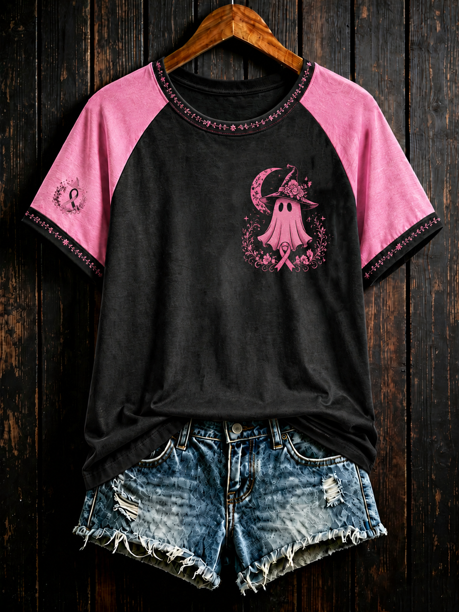 Women's Breast cancer Halloween print short-sleeved T-shirt