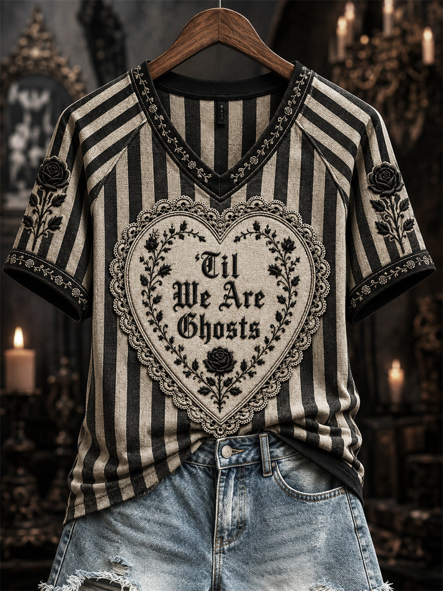 Women's Halloween Til We Are Ghosts Heart Gothic Print short sleeve T-shirt