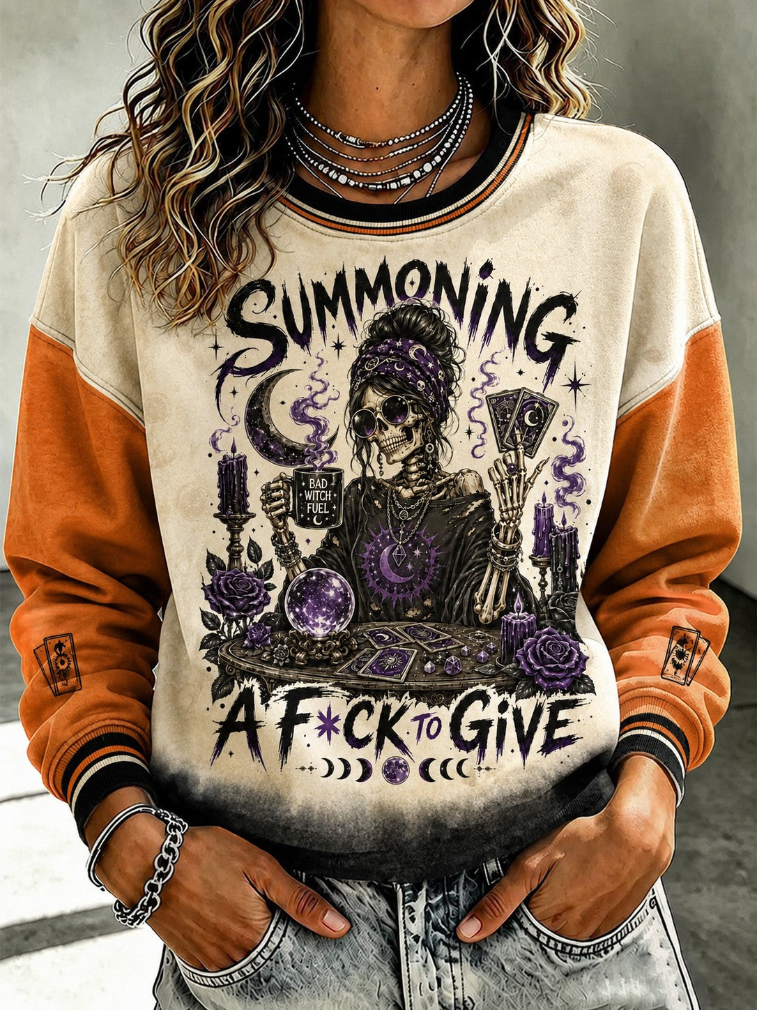 Women's Summoning A Fck to Give Gothic Printed Sweatshirt