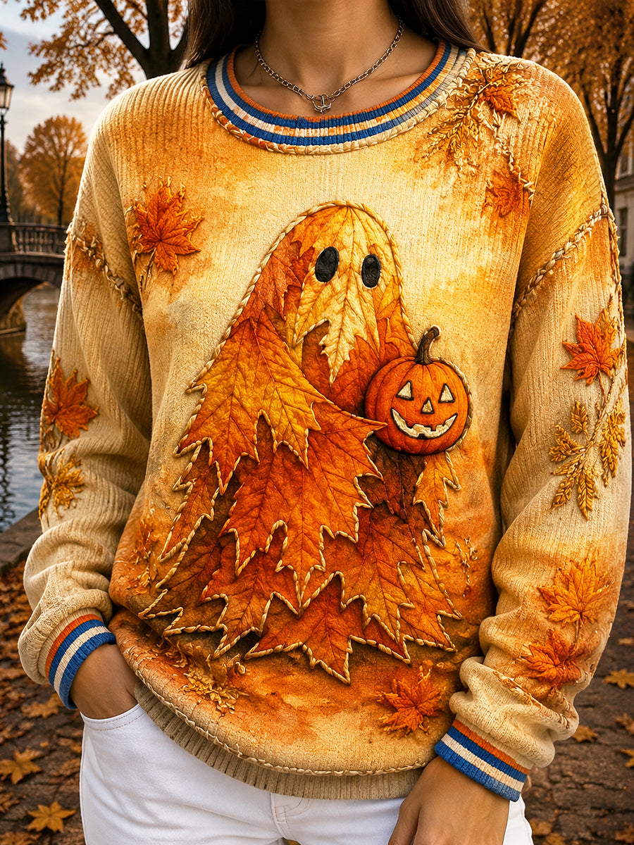 Women’s Dutch Halloween Ghost-Print Loose-Fit Sweatshirt