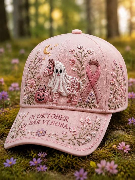 Halloween Pink Ribbon Dala Horse Ghost Baseball Cap