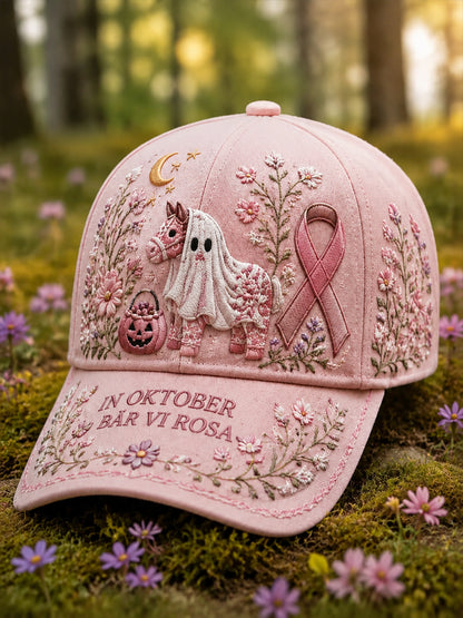 Halloween Pink Ribbon Dala Horse Ghost Baseball Cap