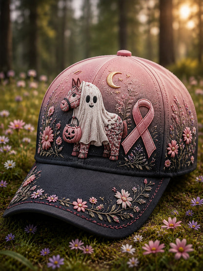 Halloween Pink Ribbon Dala Horse Ghost Gradient Baseball Cap