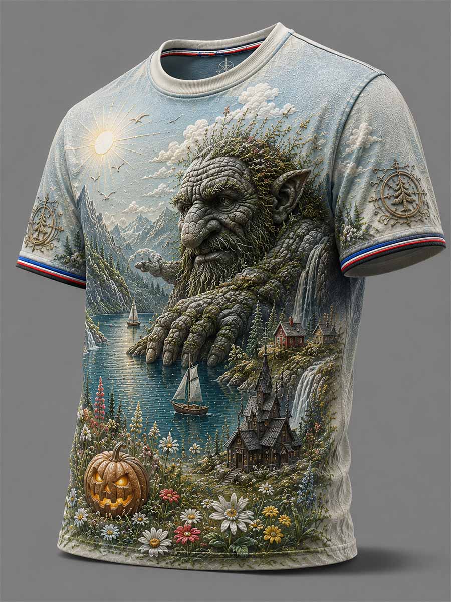 Men's Norwegian Halloween Elf World Pattern Printed T-Shirt
