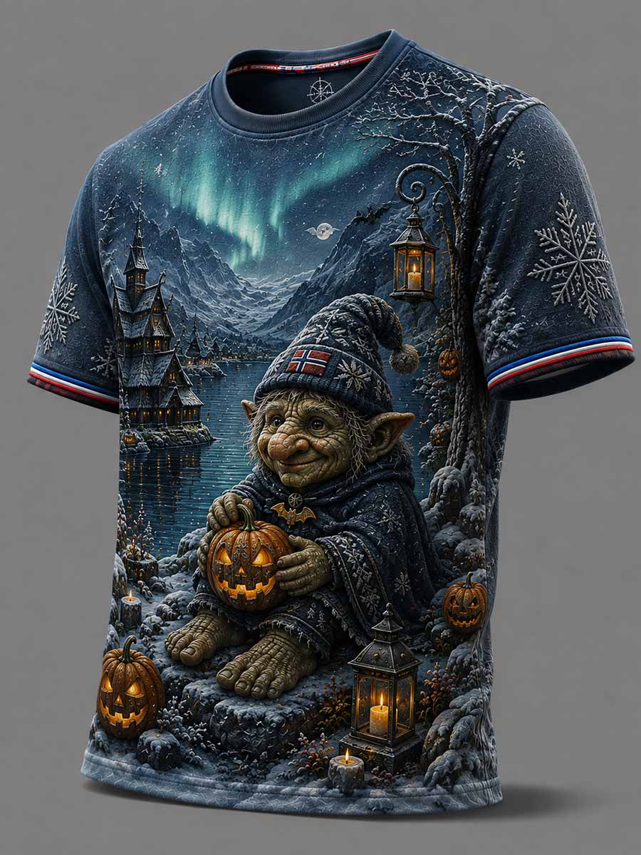 Men's Norwegian Halloween Elf World Pattern Printed T-Shirt