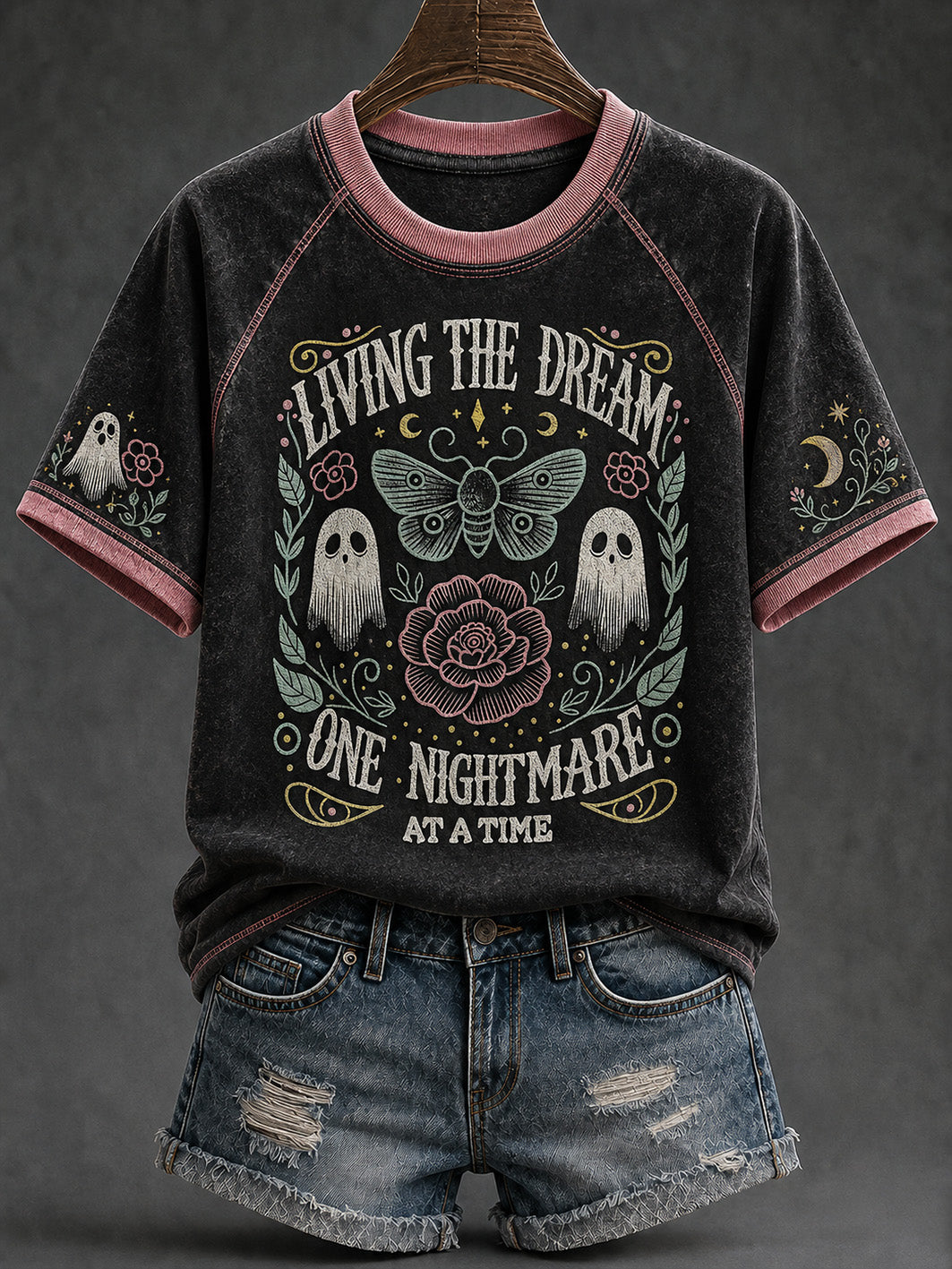 Women's retro Halloween pattern printed casual round neck short sleeve T-shirt