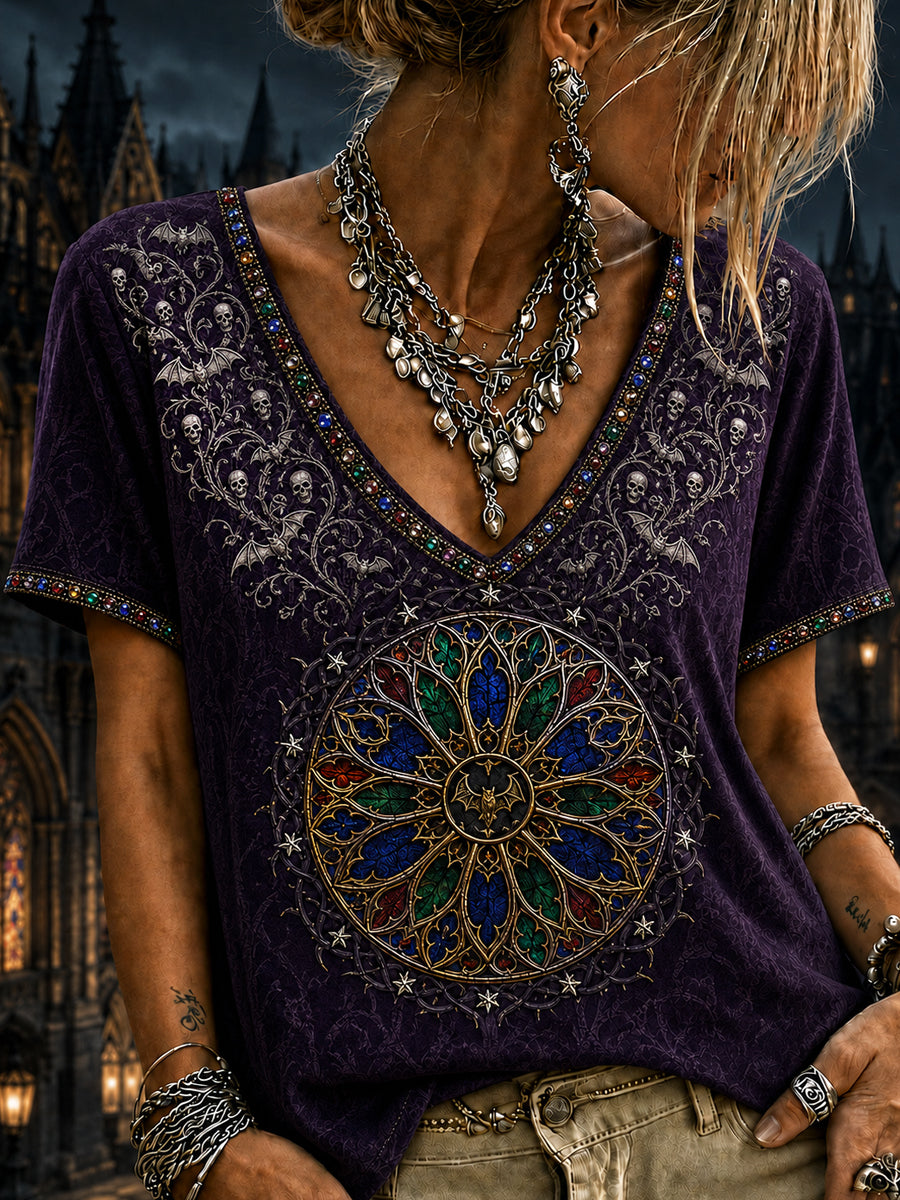 Women's Belgian Halloween Gothic Printed Vintage Fashion Loose Short Sleeve T-Shirt