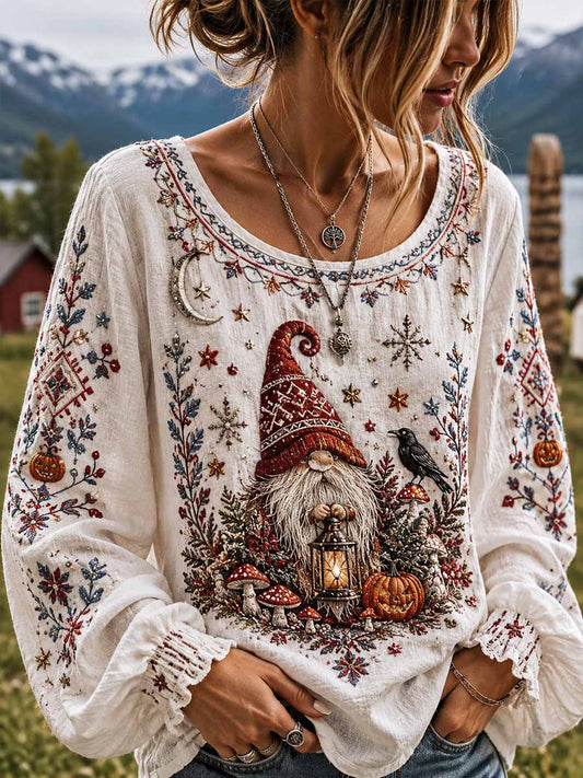 Women's Norwegian Halloween Elf World Pattern Print T-Shirt