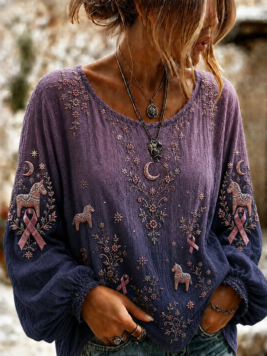 Women's Halloween Breast Cancer Awareness “Dala Horse” Art Top