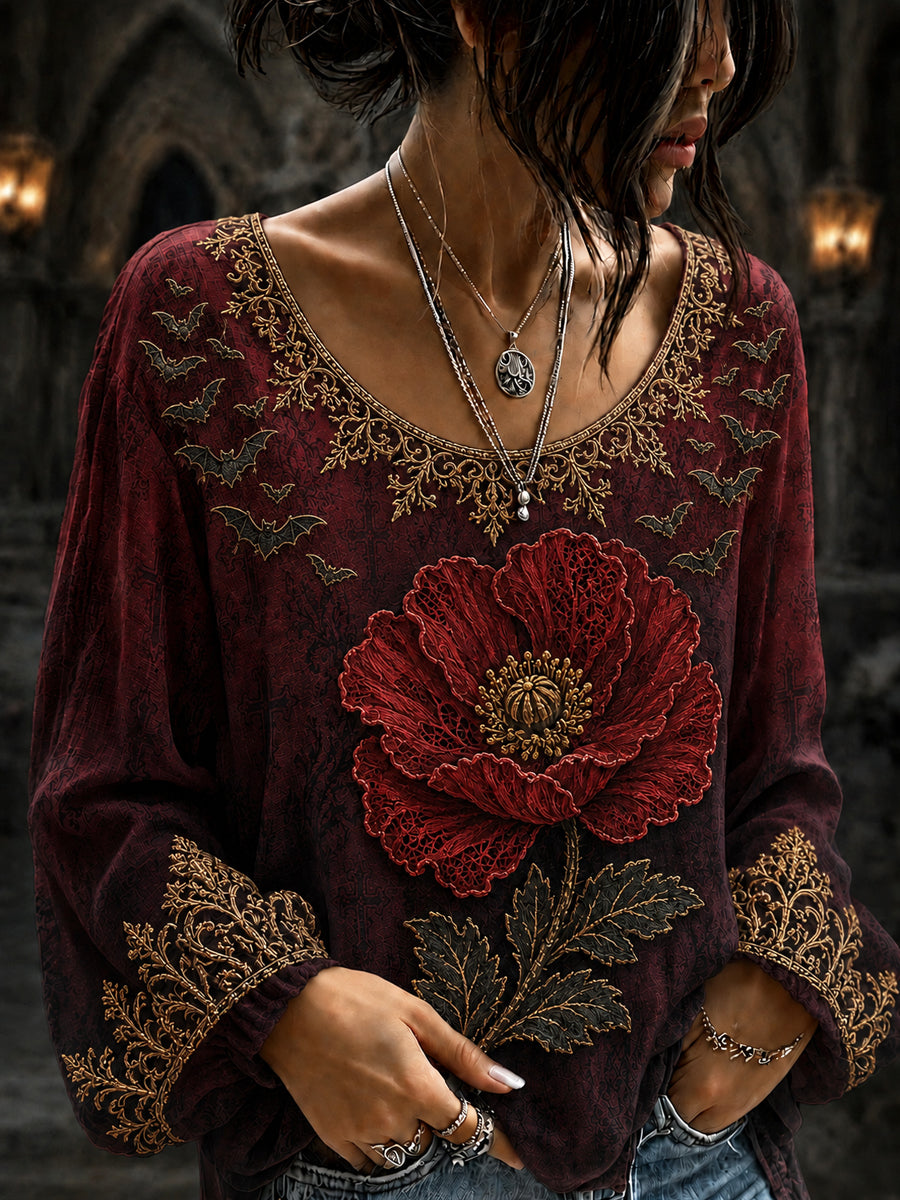 Women's Belgian Halloween Printed Round Neck Long Sleeved Shirt