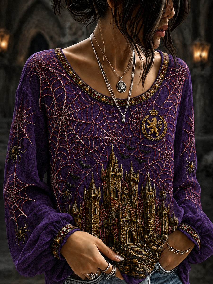 Women's Belgian Halloween Printed Round Neck Long Sleeved Shirt