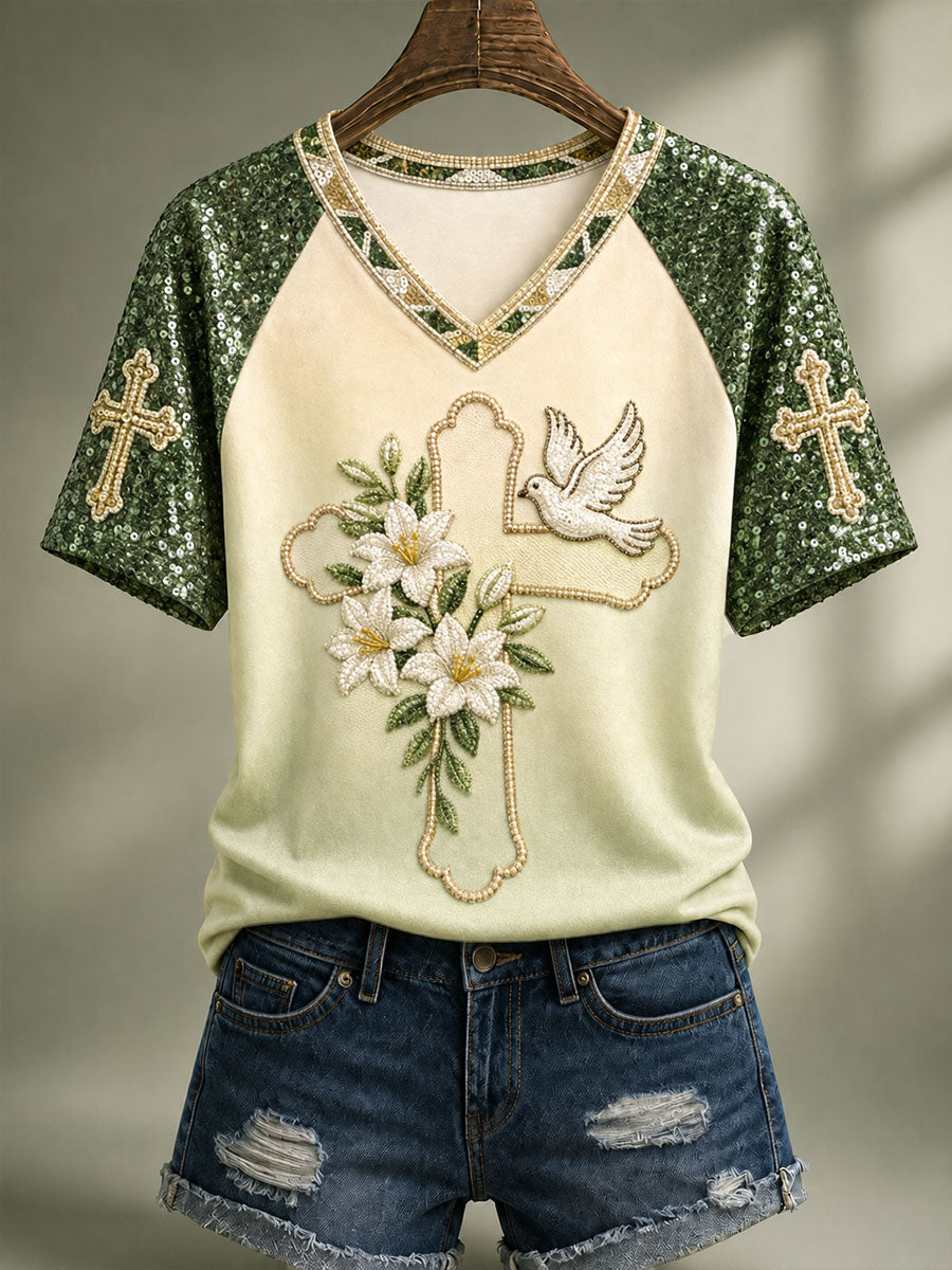 Women's cross lily white dove Christian T-shirts