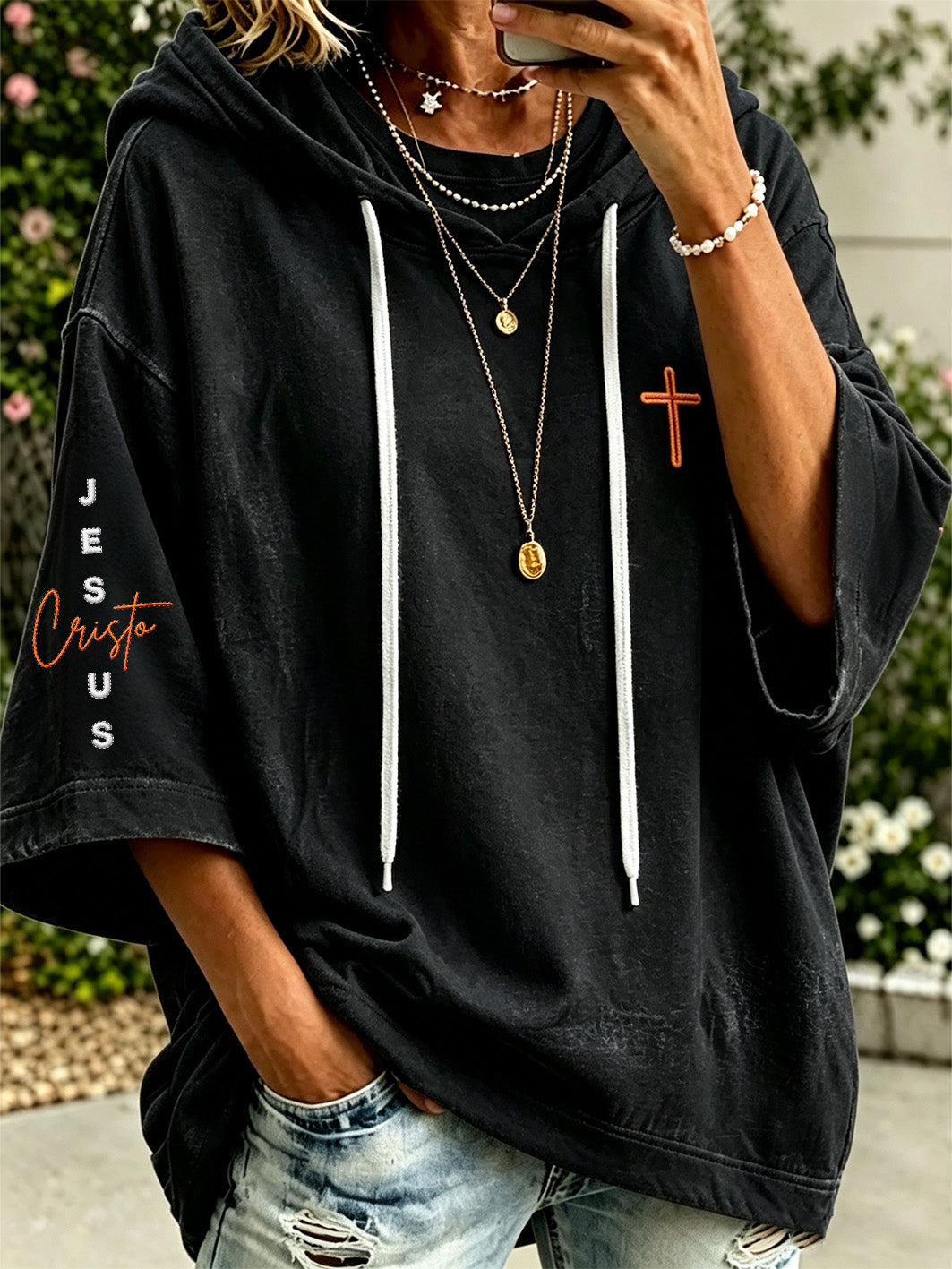 Women's Faith Cross Pattern Printed Casual Hoodie