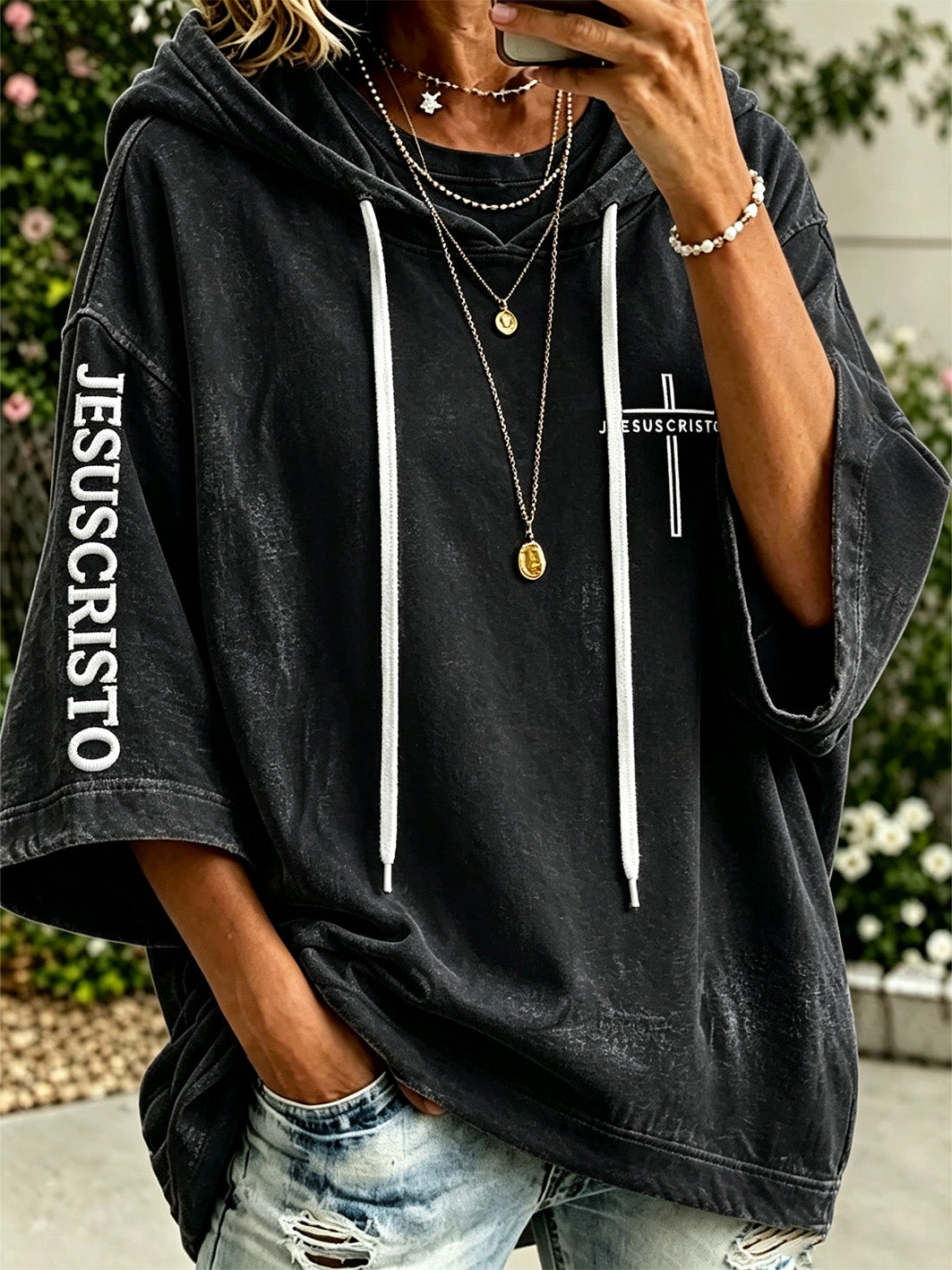 Women's Faith Cross Pattern Printed Casual Hoodie