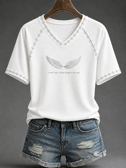 Women's "I Won't Fall,I Have Wings In My Soul" Faith Christian Casual T-shirt