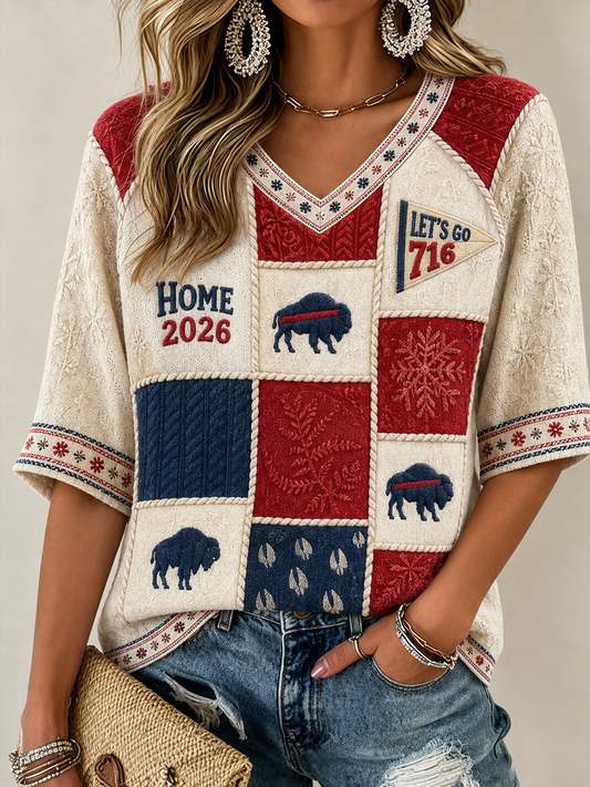 Women's Buffalo Bills Linen Short-Sleeved T-Shirt