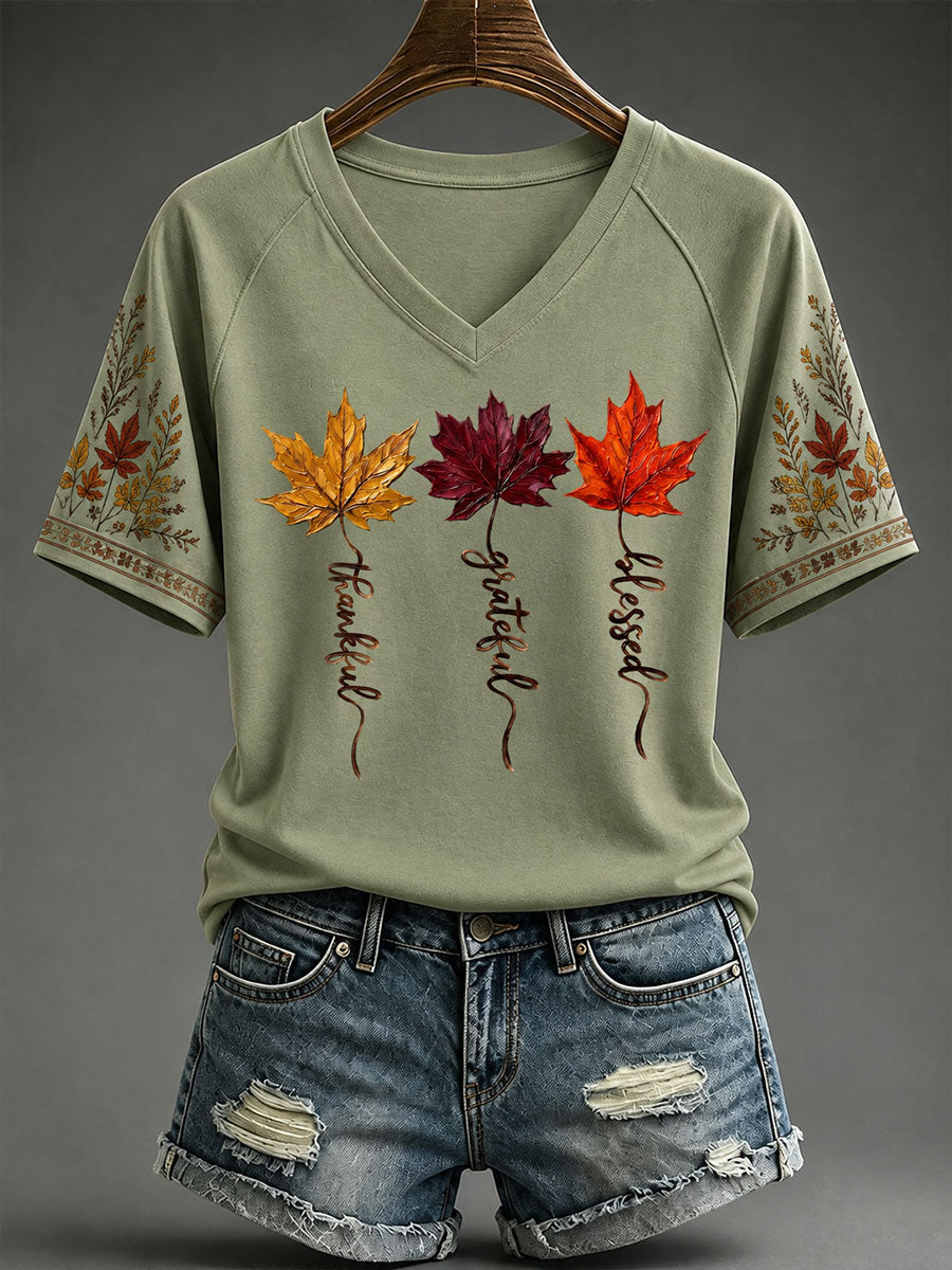 Women's Thankful Grateful Blessed V-neck T-shirt
