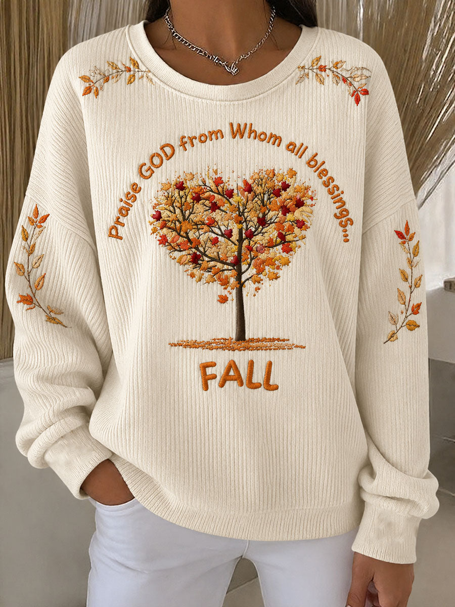 Women's Praise God From Whom All Blessings Fall Ribbed Round-Neck Sweatshirt