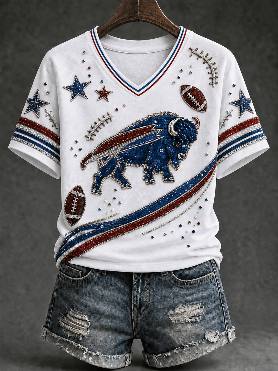 Women's Buffalo Fan Casual V-Neck T-Shirt