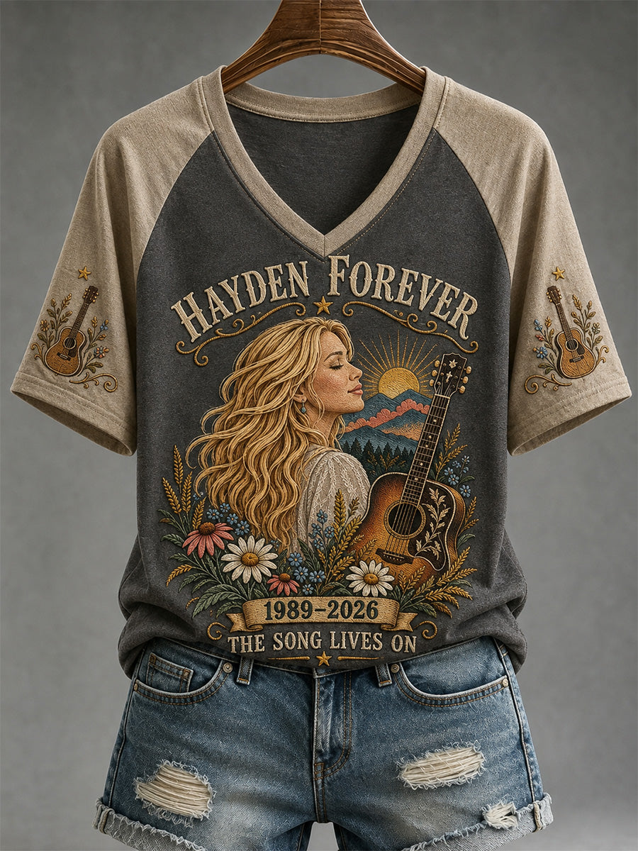 Women's Nashville Born for the Stage Embroidered Print Casual V-Neck Tee