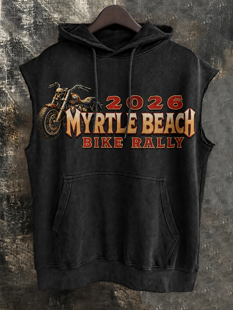 Men's Myrtle Beach Bike Rally Print Sleeveless Hooded Sweatshirt