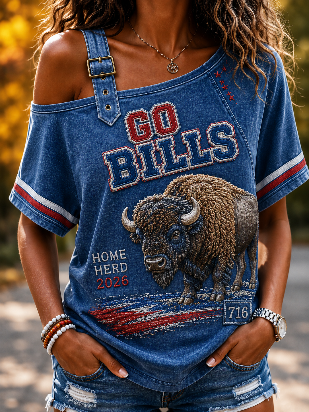 Women's Buffalo Bills Casual Off-Shoulder Sweatshirt