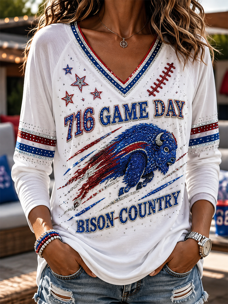 Women's Buffalo Bills Long-Sleeved T-Shirt With Dropped Shoulders